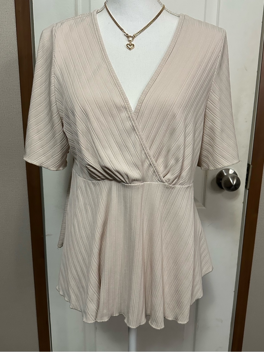 SHEIN Blush Ribbed Wrap Peplum Top